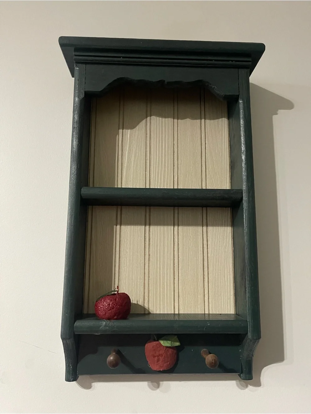 Decorative Wall Shelf with Red Apple Accents - Green